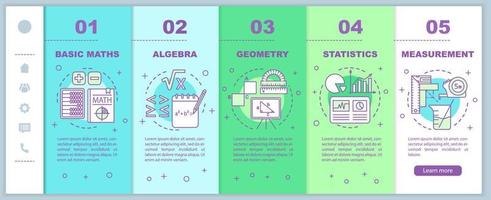 Maths course onboarding mobile web pages vector template. Algebra, geometry. Responsive smartphone website interface idea with linear illustrations. Webpage walkthrough step screens. Color concept