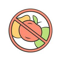 No fruit diet color icon. High fiber and vitamin containing product. Fructose and glucose free dietary food sticker. No vegetables carnivore eating. Keto diet isolated vector illustration