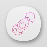 Egg app icon. Breakfast ingredient. UI UX user interface. High protein and cholesterol product. Hard boiled chicken egg with broken eggshell. Web or mobile application. Vector isolated illustration