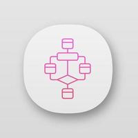 Flowchart app icon. Diagram. Visualization of process. Problem solving stages. Graphical representation of algorithm. UI UX user interface. Web or mobile applications. Vector isolated illustrations