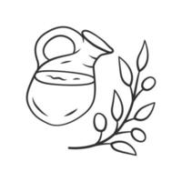 Herbal ice tea jar linear icon. Summer natural refreshing drink. Thin line illustration. Organic beverage contour symbol. Glass jug and plant branch. Vector isolated outline drawing. Editable stroke