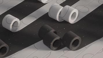 animación digital de rollos de cinta en blanco y negro