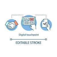 Digital touchpoint concept icon. Customer and organization interaction idea thin line illustration. Marketing automation. Vector isolated outline drawing. Editable stroke