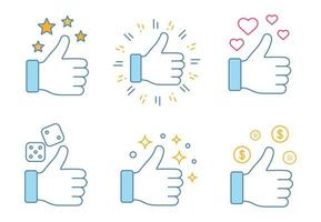 Like color icons set. Good luck. Thumbs up. Good, nice, ok, cool, success hand gesture. Social media. Isolated vector illustrations