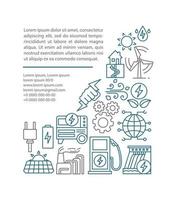 Eco energy article page vector template. Green technology. Alternative energy. Brochure, magazine, booklet design element with linear icons and text box, space. Clean power. Concept illustrations