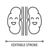 Smiling human kidneys linear icon. Healthy urinary tract. Thin line illustration. Urinary system health. Contour symbol. Vector isolated outline drawing. Editable stroke