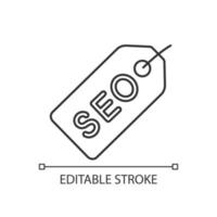 SEO tags linear icon. Meta tags. Thin line illustration. Search optimization. SEO marketing. Label. Contour symbol. Vector isolated outline drawing. Editable stroke
