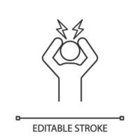 Headache linear icon. Anger and irritation. Thin line illustration. Frustration. Nervous tension. Aggression. Occupational stress. Contour symbol. Vector isolated outline drawing. Editable stroke