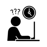 Work rush glyph icon. Occupational stress. Lack of time. Overwork. Behavioral stress symptoms. Silhouette symbol. Negative space. Vector isolated illustration