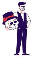Dia de los Muertos character semi flat RGB color vector illustration. Standing figure. Entertainment industry career. Mexican parade participant isolated cartoon character on white background
