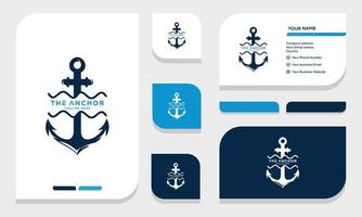 marine retro emblems logo with anchor, anchor logo and business card vector