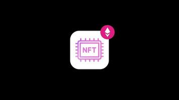 icono animado de la aplicación nft sobre fondo negro. adecuado para máscara alfa, mezcla. Bucle de vídeo token no fungible, concepto de activos criptográficos. video