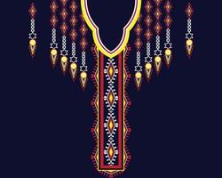 Diseños de bordado de collar tradicional étnico de patrón oriental geométrico para fondos de moda de mujer, fondos de pantalla, ropa y envolturas vector