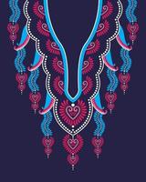 diseño de bordado de corazón y collar floral para mujeres de moda. patrón de bordado con hermoso colorido geométrico étnico oriental para escote vector