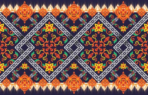 Geometric oriental traditional embroidery style. Ikat tribal floral seamless pattern. Ethnic Aztec fabric carpet mandala ornament native boho chevron textile