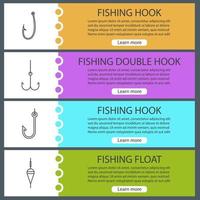 Fishing web banner templates set. Fishing float and hooks. Website menu items. Vector headers design concepts