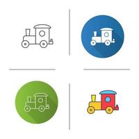 Toy train icon. Flat design, linear and color styles. Isolated vector illustrations