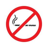 Forbidden sign with cigarette glyph icon. Stop silhouette symbol. No smoking. Negative space. Vector isolated illustration