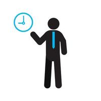 Standing man with clock silhouette icon. Time management. Deadline. Businessman. Isolated vector illustration
