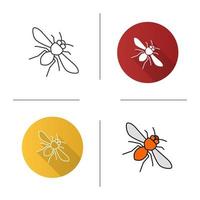 Honey bee icon. Flat design, linear and color styles. Wasp. Isolated vector illustrations