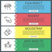 Pest control web banner templates set. Flea, rodent, mousetrap, ants. Website color menu items. Vector headers design concepts