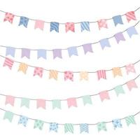 Watercolor colorful bunting flags clipart collection for decoration vector