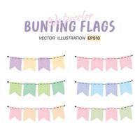 Watercolor colorful bunting flags clipart collection for decoration vector