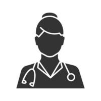 Doctor glyph icon. Medical worker. Practitioner. Silhouette symbol. Negative space. Vector isolated illustration