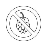 Forbidden sign with hop cone linear icon. Thin line illustration. Prohibition circle. Stop contour symbol. Vector isolated outline drawing