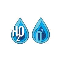 gota de agua recortada con letras h2o dentro de la ilustración de diseño vector