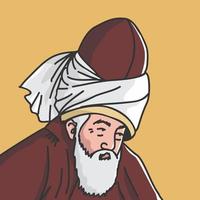 vector illustration of world muslim poet and sufi Mevlana Celaleddin Jalaluddin Rumi