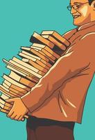 a man carrying a stack of books vector