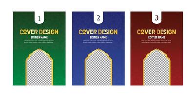 Islamic book series cover design with green, blue, and red color vector