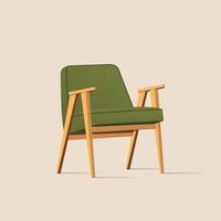 ilustración de un sillón de madera con asiento y respaldo verdes vector