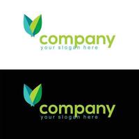 leaf logo design with green and tosca color vector