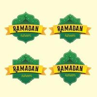 set of islamic badge in green and yellow color vector