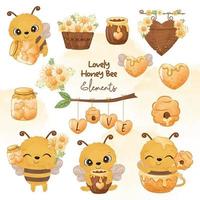 lindos elementos de abeja de miel para la decoración de primavera vector