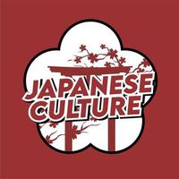 escritura de la cultura japonesa con fondo de flor de cerezo y puerta japonesa vector