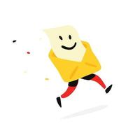 Running postal envelope with a letter. Vector. You letter, message. Email. Mascot for the postal company and design layouts. Fast delivery of correspondence. Notice. The face is smiling. vector