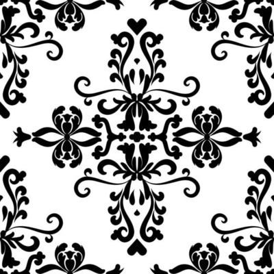 Filigree Damask Seamless Pattern. Black and White. Decorative texture. Mehndi patterns. For fabric, wallpaper, venetian pattern,textile, packaging.