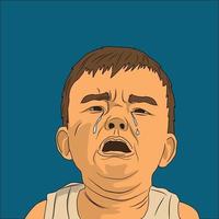 Kid crying in cartoon vector drawing