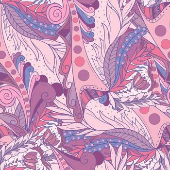 Seamless pattern background with abstract leaves and flower vector