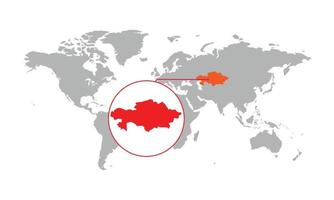 Kazakhstan map focus. Isolated world map. Isolated on white background. Vector illustration.