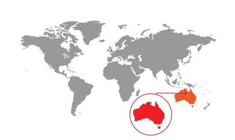 enfoque del mapa de australia. mapa del mundo aislado. aislado sobre fondo blanco. ilustración vectorial vector