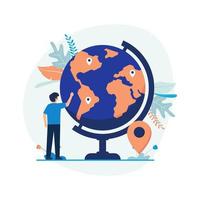 Man touching globe vector illustration. Flat design suitable for many purposes.