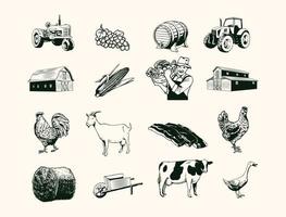 Farm element design with hand drawn style vector