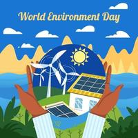 Hands Holding Earth with Solar Energy Concept vector