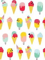 Ice cream pattern. Cute summer seamless background with ice cream cones and popsicles. vector