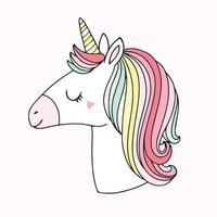 Cute magical unicorn vector illustration in rainbow colors. Sweet kids graphic.