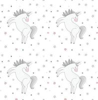 Magical unicorn vector pattern with stars. Hand drawn cute baby seamless print.